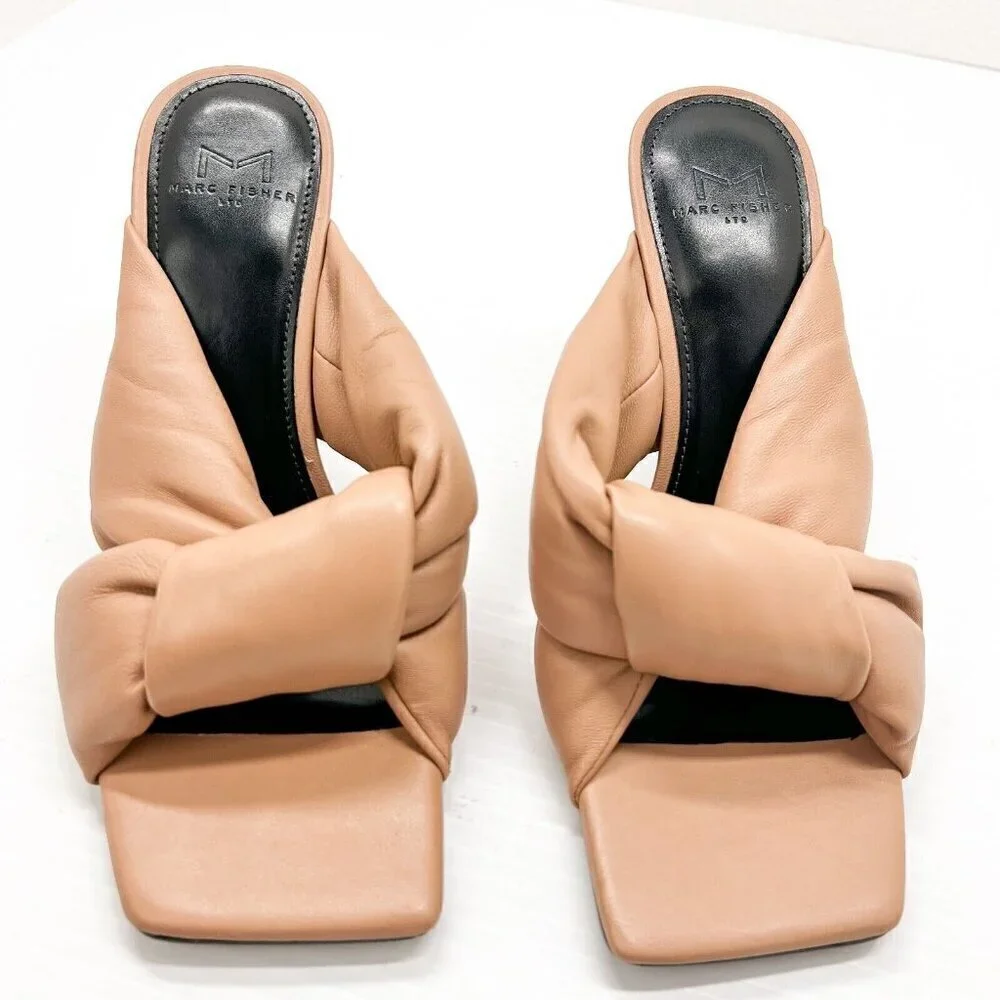 Marc Fisher LTD Dellian Women's Kitten Heel Tan Lightly Padded Strap Sandals 8M